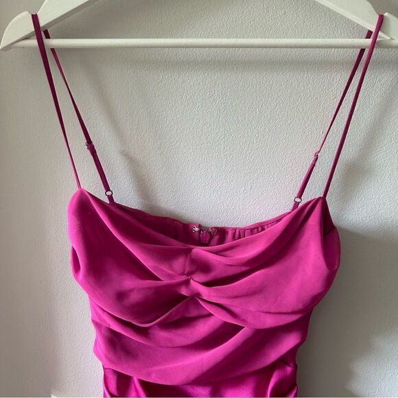 House of CB Hot Pink Teia Mixed Media Georgette Midi Dress - Picture 6 of 12